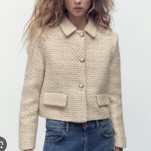 Zara Wool Tweed Soft Pink Blazer